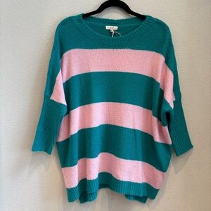 New Easel Clothing Sweater Size Small Pink Green Cozy Top Pullover Boho Oversize